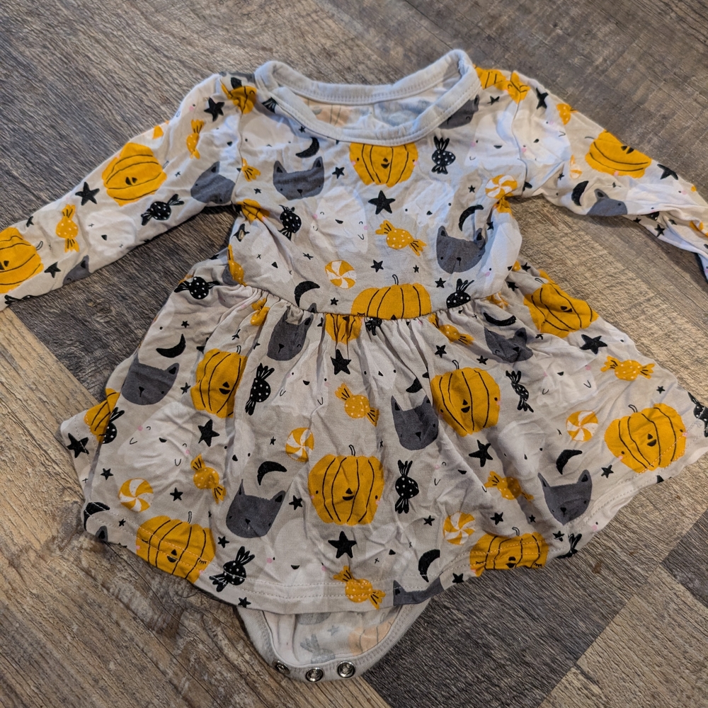 Halloween Baby Dress with Pumpkin and Cat Print